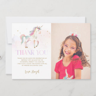Invitación Magical Unicorn Thank You Card With Photo