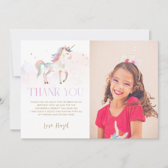 Invitación Magical Unicorn Thank You Card With Photo (Anverso)