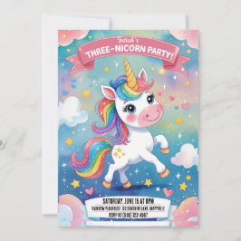 Invitación Magical unicornio 3er cumpleaños | Rosa