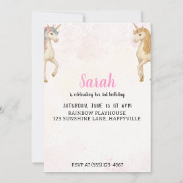 Invitación Magical unicornio 3er cumpleaños | Rosa
