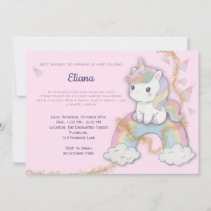 Invitación Magical Unicornio 5 cumpleaños Pastel Arcoiris