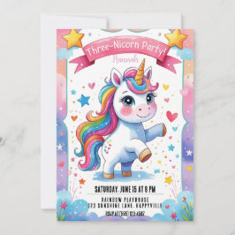 Invitación Magical Unicornio de 3 años |Arcoiris de tres nich