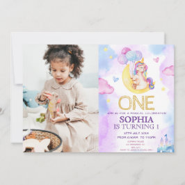 Invitación Magical Unicornio Morple Watercolor Fiesta de Cump