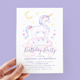 Invitación Magical Unicornio Morple Watercolor Fiesta de Cump