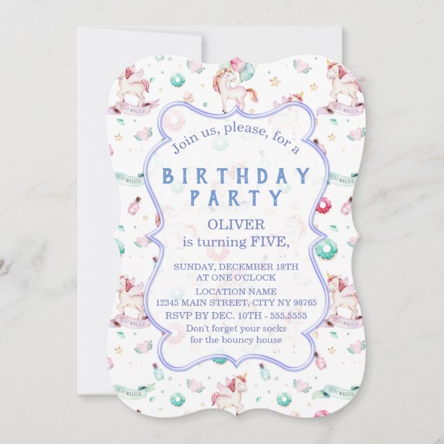 Invitación Magical Unicornio, niño del partido de cumpleaños  (Anverso)