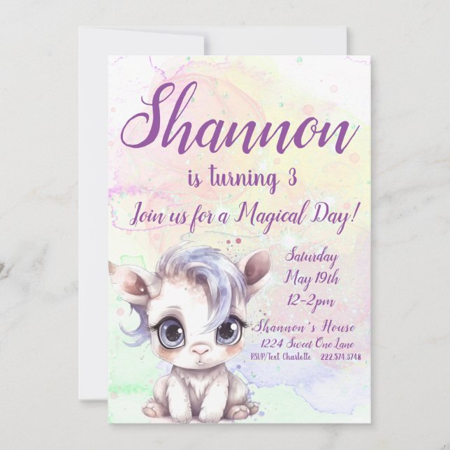 Invitación Magical Unicornio, tercer cumpleaños, (Anverso)