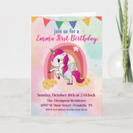 Invitación Magical Unicornios color de agua rosa primer cumpl