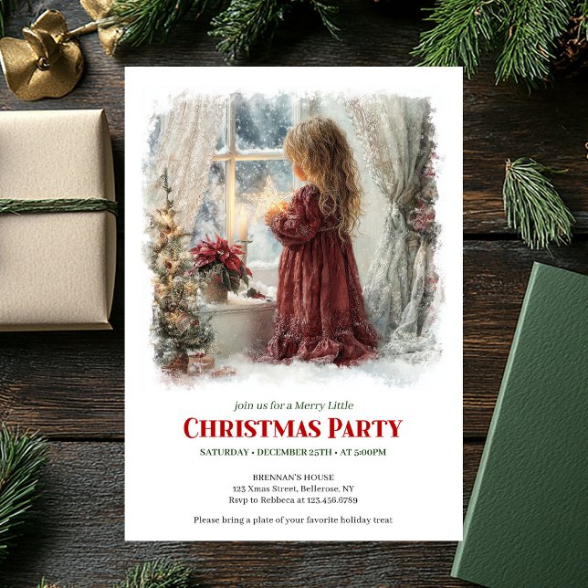 Invitación Magical Victorian Little Girl Awaiting Santa DNL (Magical Victorian Little Girl Awaiting Santa Download Invite)