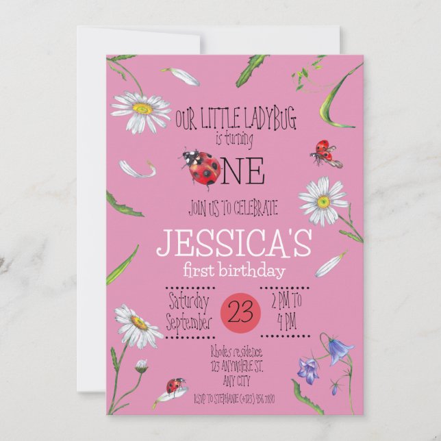 Invitación Magical Watercolor Cute Primer Chica de cumpleaños (Anverso)