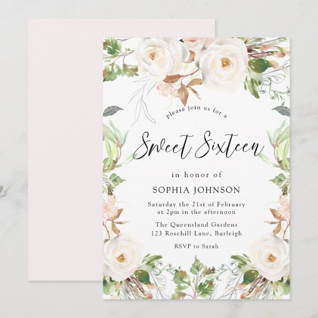 Invitación Magical White Winter Wonderland Rubor Sweet 16 (Anverso / Reverso)