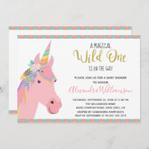 Magical Wild One Unicorn Pink Gold Baby Shower