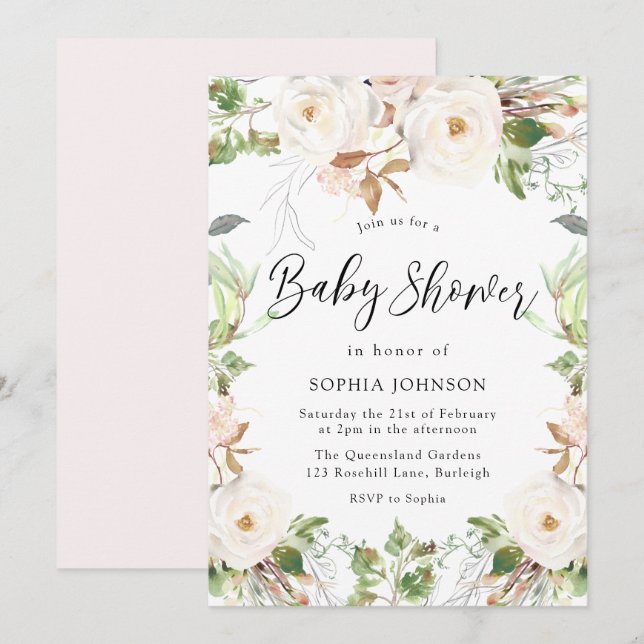Invitación Magical Wonderland Greenery Rubor Baby Shower (Anverso / Reverso)