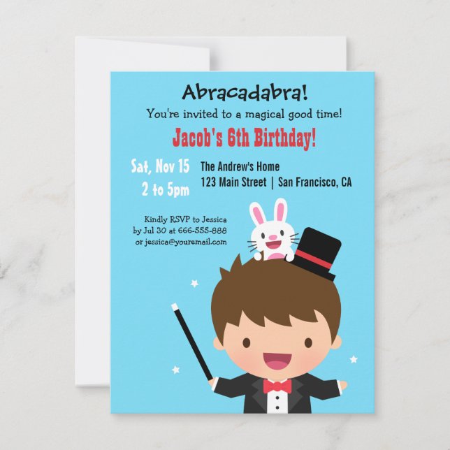 Invitación Magician Boy Kids Magic Birday Party (Anverso)