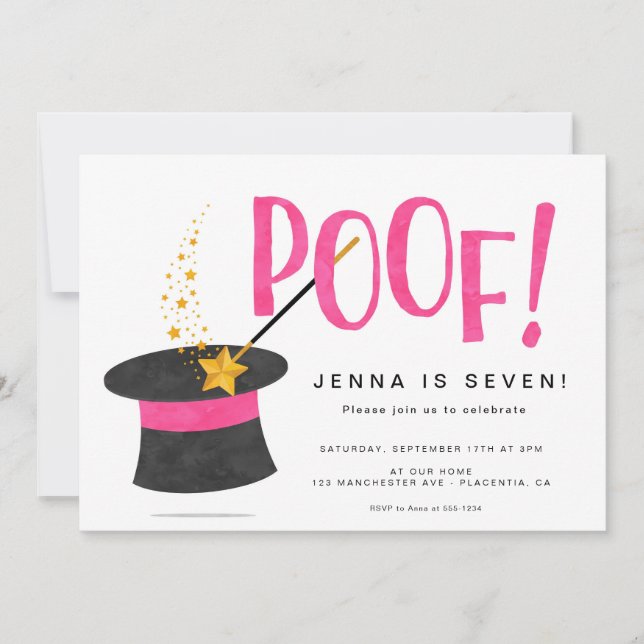 Invitación Magician, Chica de la fiesta de cumpleaños mágico (Anverso)