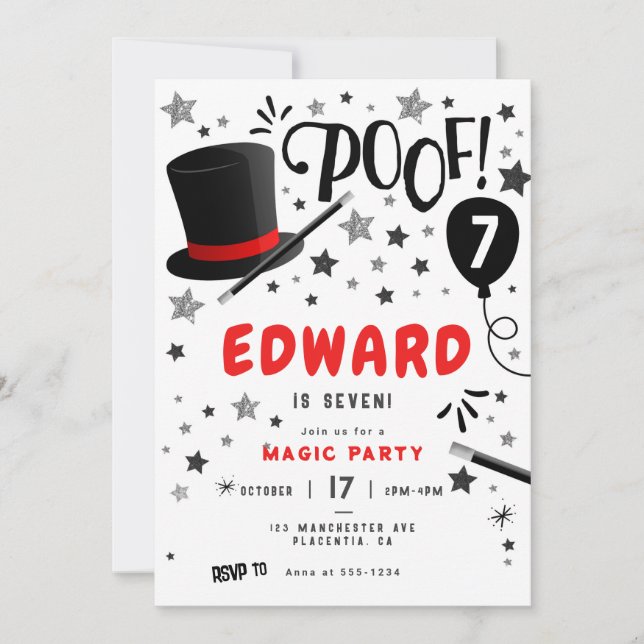 Invitación Magician de cumpleaños mágico (Anverso)