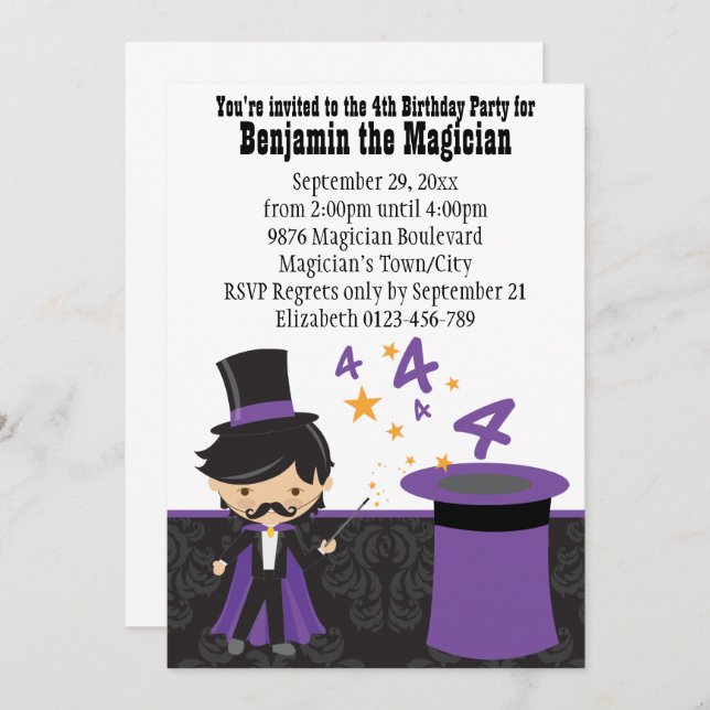 Invitación Magician personalizado con Gorra Mágico (Anverso / Reverso)