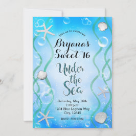Invitación Mágico Bajo el Mar Aqua Azul Dulces 16 Cumpleaños