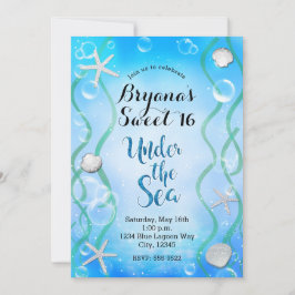 Invitación Mágico Bajo el Mar Aqua Azul Dulces 16 Cumpleaños
