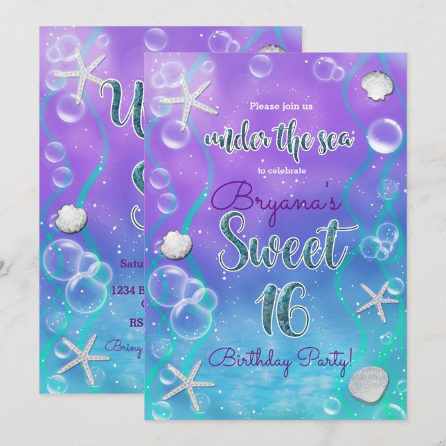 Invitación Mágico Bajo El Mar Dulces 16 Cumpleaños 16 Fiesta (Anverso / Reverso)