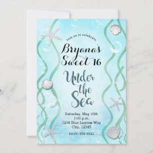 Invitación Mágico Bajo el Mar Suave Azul Dulces 16 Cumpleaños