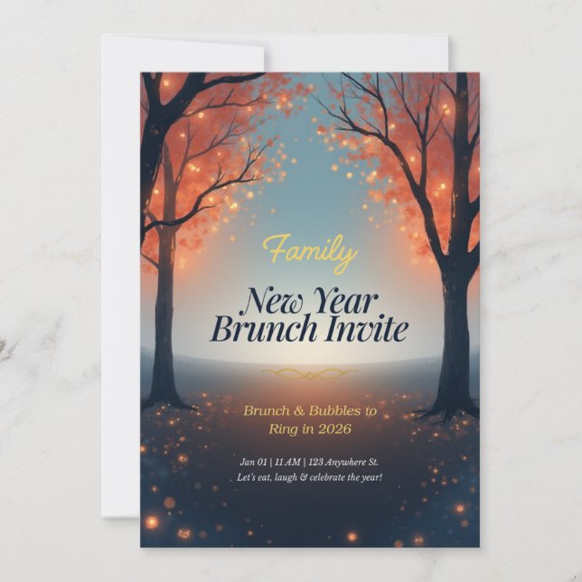 Invitación Mágico Bosque para Brunch de Año Nuevo  (Anverso)