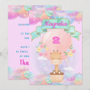 Invitación Mágico Unicornio Arcoíris Globo Aerostático Jirafa
