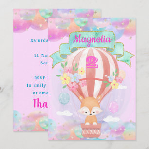 Invitación Mágico Unicornio Arcoíris Globo Aerostático Zorro