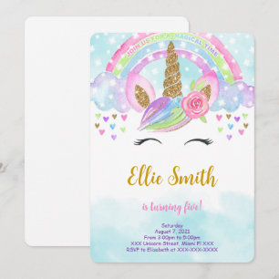 Invitación Mágico Unicornio de Acuarela
