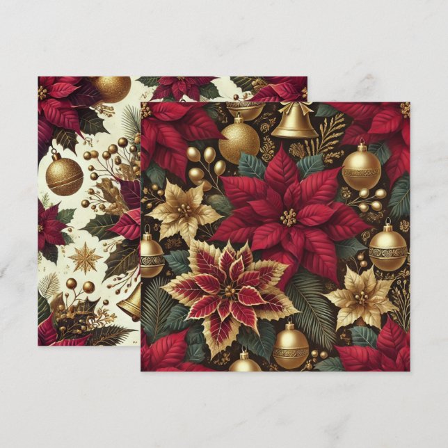 Invitación Magnate de poinsettia de Borgoña elegante imprimib (Anverso / Reverso)