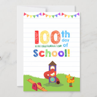 Invitación Magnética 100 días en la escuela - Colorida celebración de h