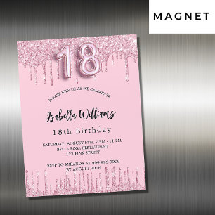 Invitación Magnética 18 purpurina rosa de cumpleaños gotea lujo