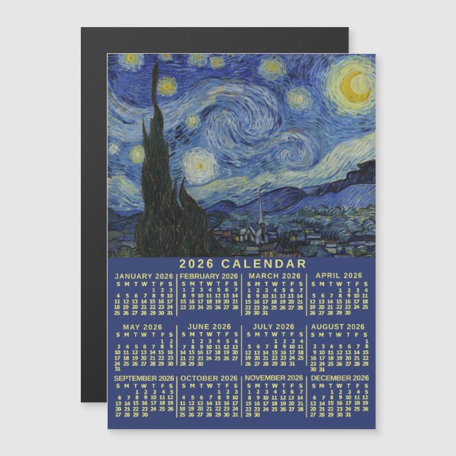 Invitación Magnética 2026 Year Calendar Starry Night or Custom Photo (Anverso/Reverso)