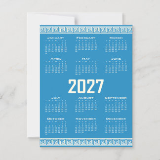 Invitación Magnética 2027 Calendar, Greek Fret, Cosmic Latte on Blue