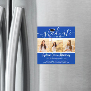 Invitación Magnética 3 Anuncio de graduación magnético azul con foto