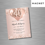 Invitación Magnética 40.º rosa de oro de lujo<br><div class="desc">Por un elegante cumpleaños 40. Un fondo dorado rosa. Decorado con oro rosa,  purpurina falso rosa,  chispas y globos. Personalice y agregue un nombre y detalles del fiesta. El nombre está escrito con un guión de estilo con letras a mano,  número 40 con fuentes de estilo globo.</div>