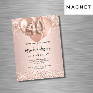 Invitación Magnética 40.º rosa de oro de lujo