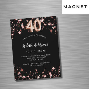 Invitación Magnética 40 años rosa negro estrellas de oro lujo