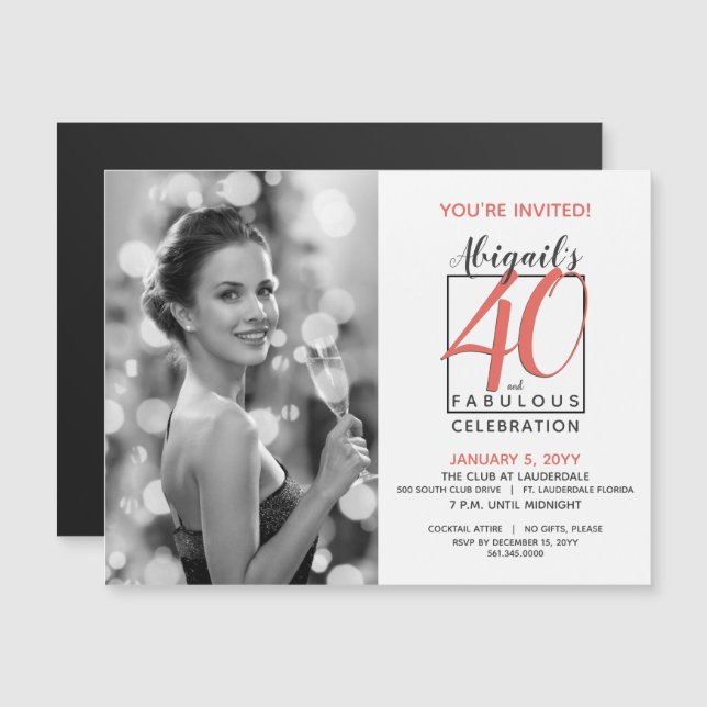 Invitación Magnética 40 y fabulosa (cualquier cumpleaños) celebración � (Anverso/Reverso)