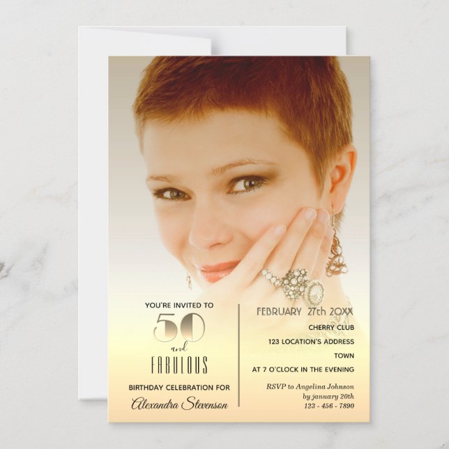 Invitación Magnética 50 y fabuloso, elegante foto de oro 50 cumpleaños (Anverso)