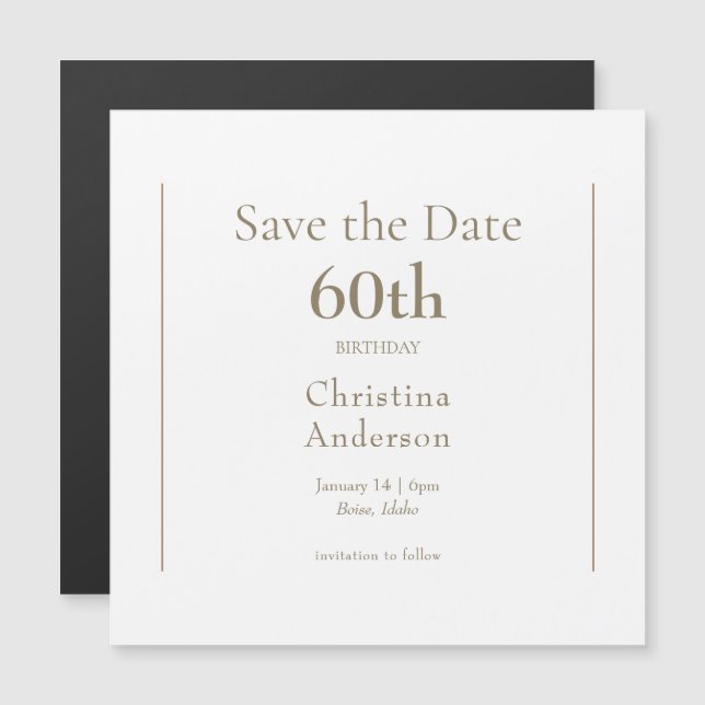 Invitación Magnética 60.º cumpleaños Salven la fecha (Anverso/Reverso)