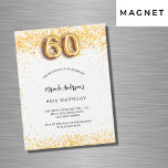 Invitación Magnética 60.º lujo de confeti de oro blanco<br><div class="desc">Para una elegante fiesta de cumpleaños número 60. Un fondo blanco moda. Decorada con confeti dorado. Personalice y agregue un nombre y detalles del fiesta. El nombre se escribe con un guión de estilo con letras a mano. Número 60 con tipo de letra de estilo globo.</div>