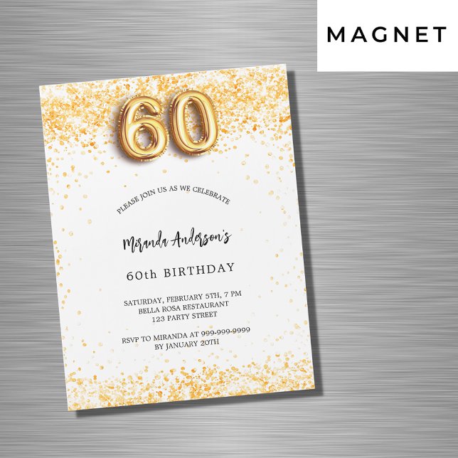 Invitación Magnética 60.º lujo de confeti de oro blanco (Subido por el creador)