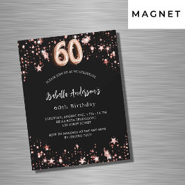 Invitación Magnética 60 años rosa negro estrellas de oro lujo