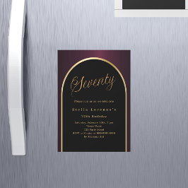 Invitación Magnética 70.º oro negro burdeos de cumpleaños lujo
