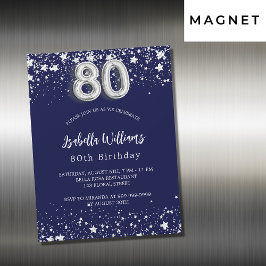 Invitación Magnética 80 años estrellas de plata azul marino lujo