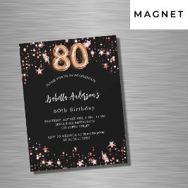 Invitación Magnética 80 años rosa negro estrellas de oro lujo