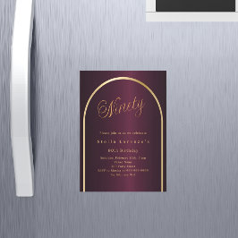 Invitación Magnética 90.ª conmemoración burgundy de oro de lujo