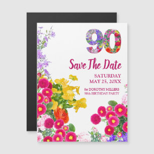 Invitación Magnética 90.º cumpleaños Floral Moderno salva la fecha