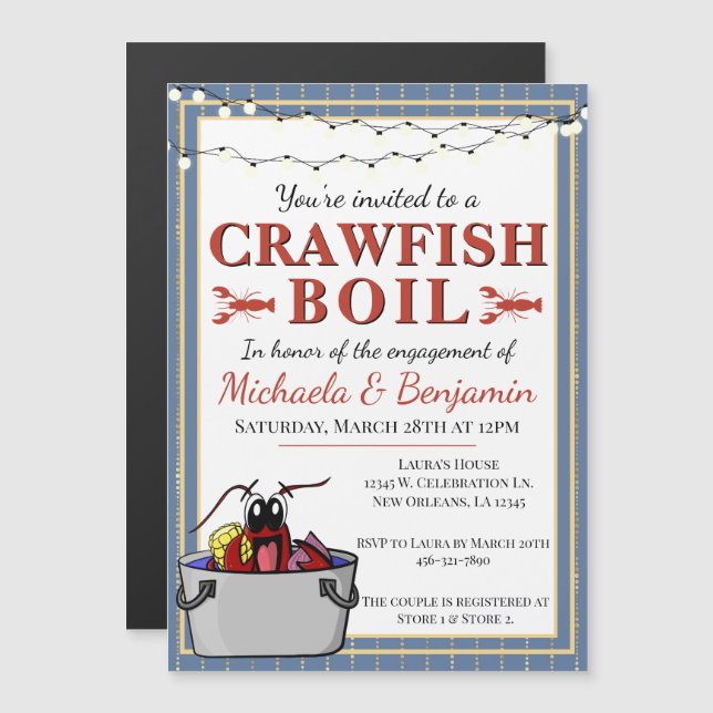 Invitación Magnética Actividad especial de Crawfish Boil Engaño Blue Go (Anverso/Reverso)