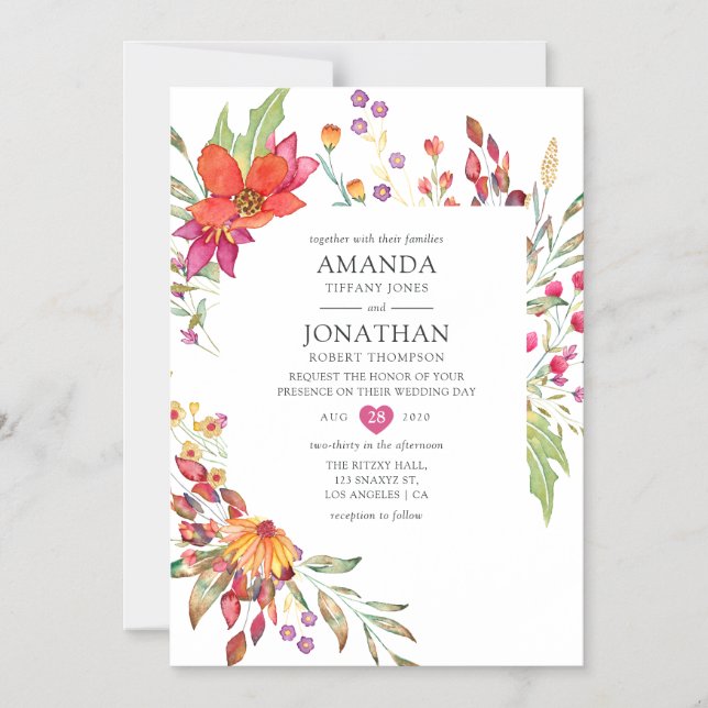 Invitación Magnética Acuarela Aquarelle Boda de flores silvestres (Anverso)